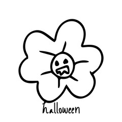 Whimsical hand-drawn Halloween flower with a scary face, perfect for holiday-themed designs and spooky projects