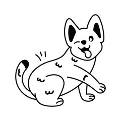 Cartoon dog winking with its tongue out The dog has patterns on its body and is sitting