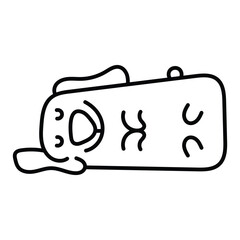 Cartoon drawing of dog rectangular stylized character with rounded corners and facial features