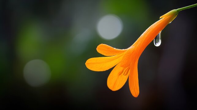 droplet. A close-up of an orange flower petal with a water droplet, highlighting nature's delicate beauty. gardening catalogs, home-decor guides, designed for home decor and floral branding.