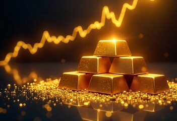 Golden bar stack on glittering background symbolizing wealth, investment, and financial growth. Ideal for economy, banking, profit, trade, and business success concept illustrations.