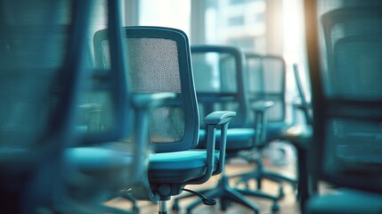 Row of empty office chairs symbolizing job vacancies and employment challenges