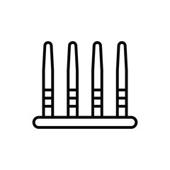 Four vertical cylindrical posts rise from a horizontal base each with two square markings along their length