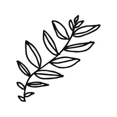 Minimalist botanical illustration of a leafy sprig hand-drawn in a simple sketch style