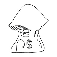 Whimsical Mushroom House Outline A Fairy Tale Dwelling Illustration for Coloring Pages