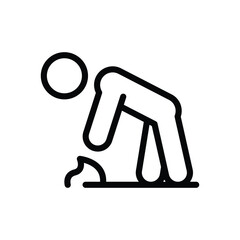 Icon of a person bending over possibly picking something up from the ground