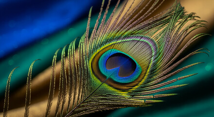 Elegant peacock at stunning floral water fountain