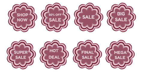 Mauve Pink Abstract Flower Layers Discount Labels for Marketing Design — shop now, sale, 50% off sale, big sale, super sale, mega sale, final sale, best price
