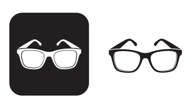 Stylish eyewear icons including a pair in a square frame silhouette on transparent background