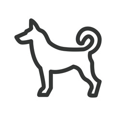 Outlined illustration of a dog The dog is in profile with a curled tail