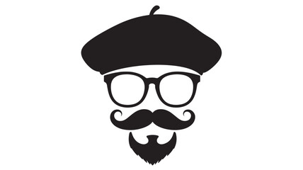 Stylish man s face with beret and glasses a bold silhouette on transparent background