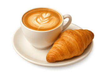 Coffee latte art with croissant for breakfast