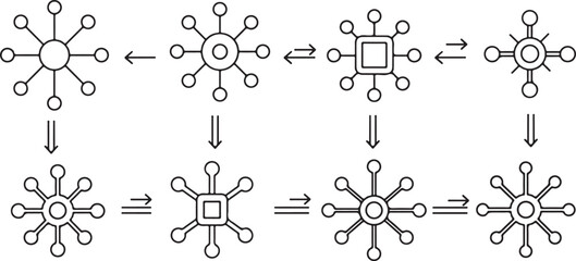 Geometric Node Connection Evolution Abstract Line Art Diagram