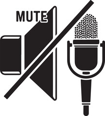 Black and White Mute Speaker and Microphone Icon Illustration