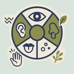 Obraz premium Engaging visual representation of sensory perception illustrating the five senses with eye ear mouth nose hand and organic elements on a serene pastel backdrop expressing human connection