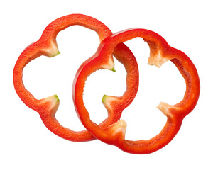 red bell peppers isolated on transparent white background full depth of field clipping path