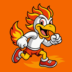 Running Cartoon Chicken Mascot Wearing Sneakers Vector Illustration