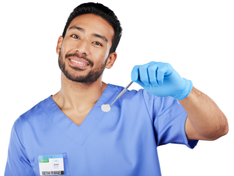 Medical professional holds tweezers close up smiling hospital healthcare transparent background - Powered by Adobe