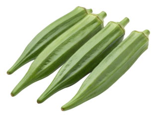 okras isolated on transparent white background full depth of field clipping path