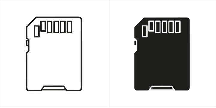 Sd card icon, black and white outline and solid fill