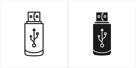 Two usb flash drive icons, one outlined and one solid black
