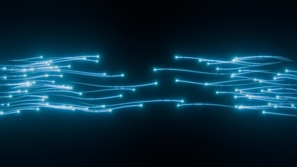 水色の光る無数のケーブルが引かれ合う幻想的な背景素材。バイオテクノロジーをイメージしたイラスト © ryunosuke