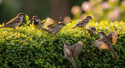 Exotic bird among tropical green leaves