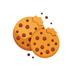 Vector of chocolate chip cookies on white background.