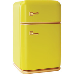 Retro Style Yellow Two Door Refrigerator With Gold Handles Isolated On White Background With Transparent Background