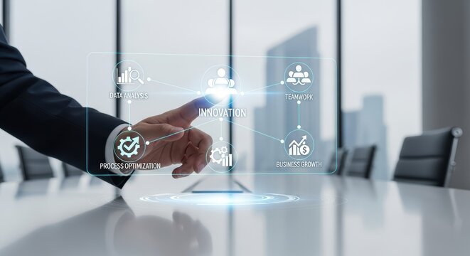 Innovative Team Strategizing at a Modern Workspace Business Growth & Digital Optimization Ideal for Corporate Websites and Presentations.