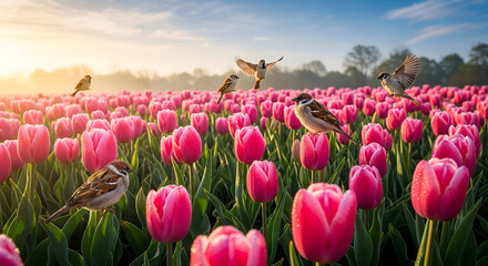 Beautiful Tulip Field at Sunrise