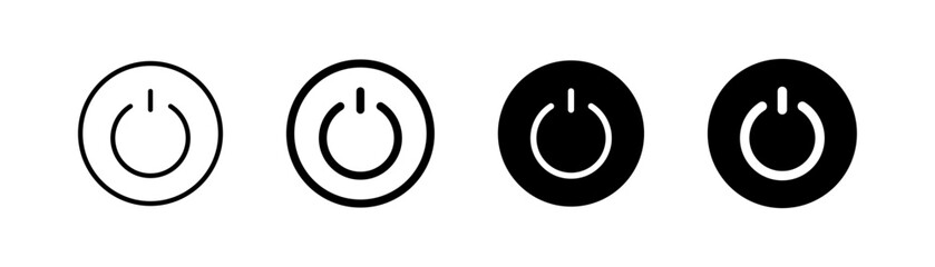 Power buttons, On off icon set. Press start button, Switch on and switch off icons