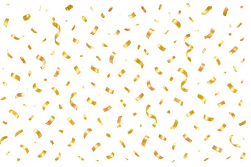 Golden confetti pieces falling and swirling, creating a shimmering, festive atmosphere on a transparent background