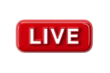 Red live button design with rounded edges for broadcast and streaming themes