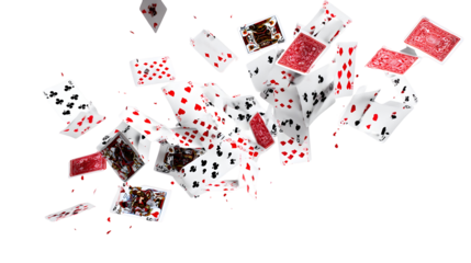 Dynamic mid-air explosion of playing cards on black background