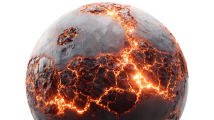 Fiery volcanic planet with glowing craters and lava streams