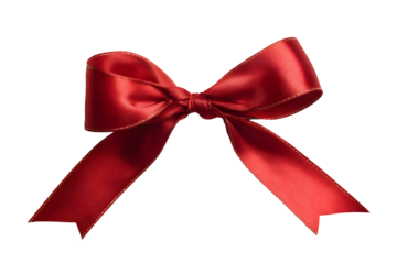 Elegant red satin bow with long ribbon tails for gift wrapping and decoration