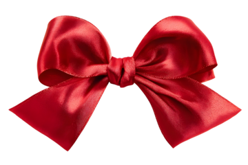Shiny red satin bow with long ribbon tails for gift wrapping design