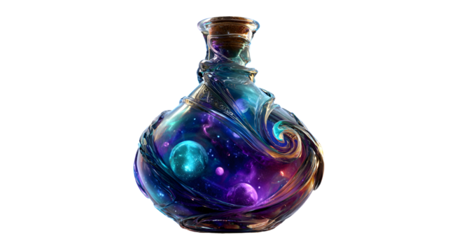 Cosmic potion bottle with swirling galaxies for fantasy design