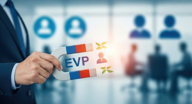 Confident Talent Championing Competitive Employee Value Proposition at Modern Workplace, Ideal for Corporate Websites and Business Presentations.