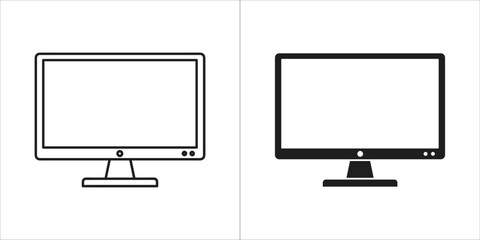 Two computer monitor icons, one outline and one filled