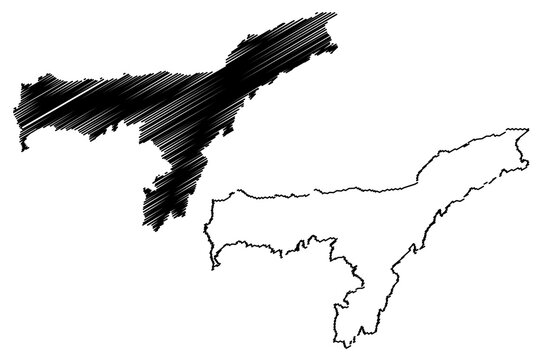 Assam (States and union territories of India, Federated states, Republic of India) map vector illustration, scribble sketch Assam state map