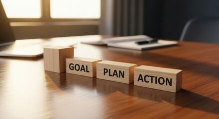 Mature Businessman Plans for Strategic Success with Wooden Blocks on Modern Office Desk Symbolizing Leadership & Inspiration for Corporate Websites and Presentations.