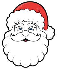 Cartoon Santa Claus Face Icon with Red Hat and White Beard for Festive Holiday Celebrations and Decoration Projects