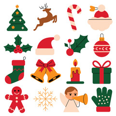 Festive Christmas Elements Set with Holiday Icons and Traditional Symbols to Celebrate the Joy of the Season and New Year