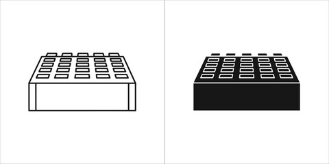 Two icons of a breadboard, one in outline and one in solid black