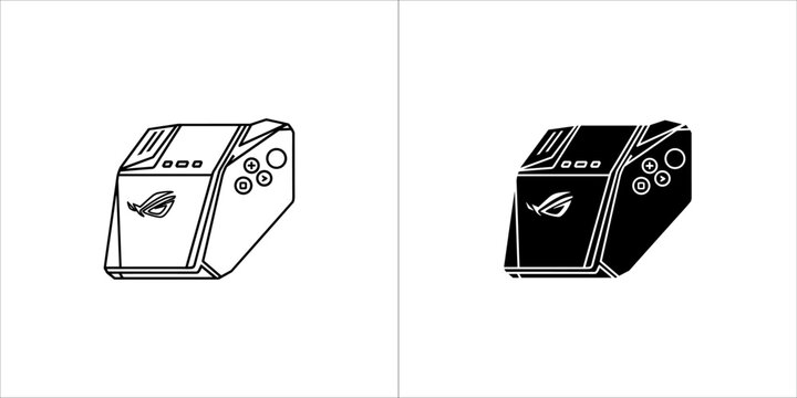 Gaming computer tower in outline and solid black