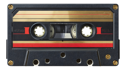 Classic vintage cassette tape design in black and gold