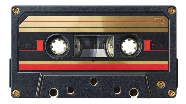 Classic vintage cassette tape design in black and gold