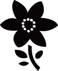 満開の花のシルエット白黒ベクターイラスト 　6枚の花びら
